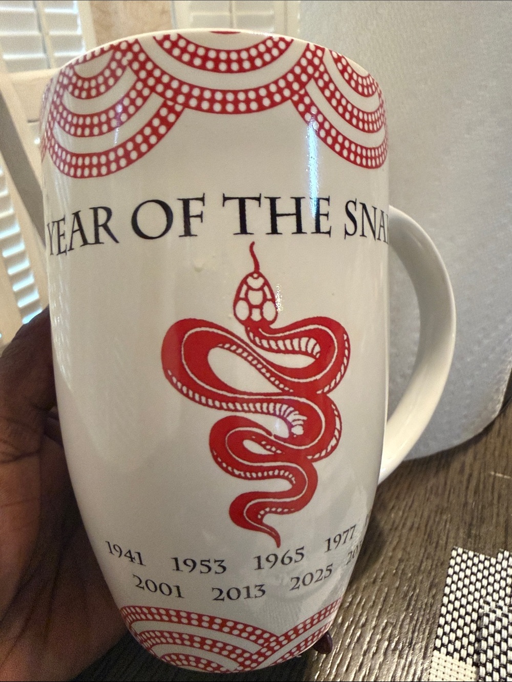 Year of the Snake Red and White Ceramic Mug